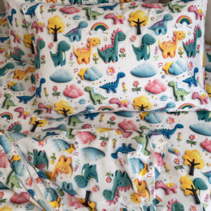 Lenjerie de pat din bumbac ranforce Lumea Dino