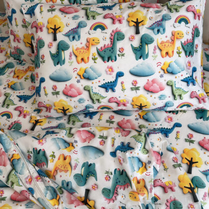 Lenjerie de pat din bumbac ranforce Lumea Dino